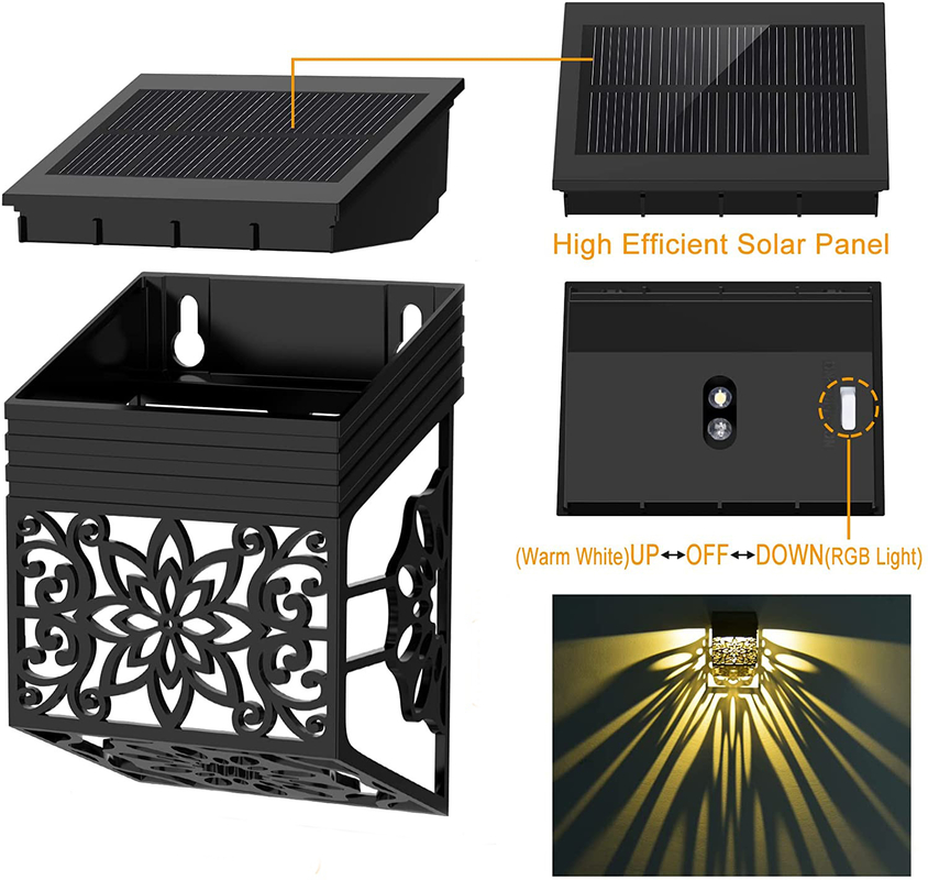 Éclairage de clôture de jardin solaire étanche à l'eau extérieure Couleurs multiples Éclairage de porte solaire LED