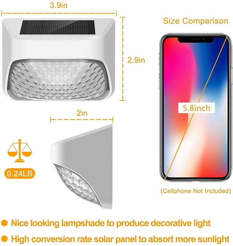 100g de lumière de clôture solaire noire ABS PMMA chaud blanc RVB 20 lumens étanche IP65 4,5 heures de charge