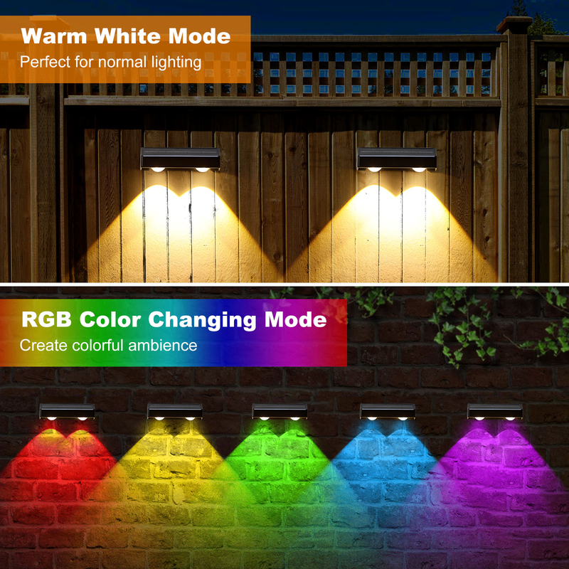 Lumière de clôture solaire extérieure avec couleur claire RGB blanche chaude et luminosité de 20 lumens