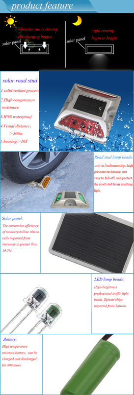 Blanc Jaune Rouge Bleu Vert 330g 2V LED Solar Powered Road Studs Température de fonctionnement -20C- 70C Alliage d'aluminium