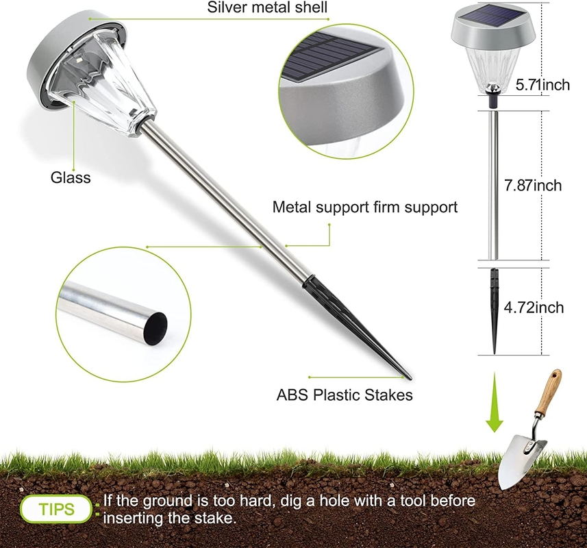 Lumières solaires de jardin extérieur avec corps en acier inoxydable, lumière solaire de chemin d'accès étanche pour la cour de paysage