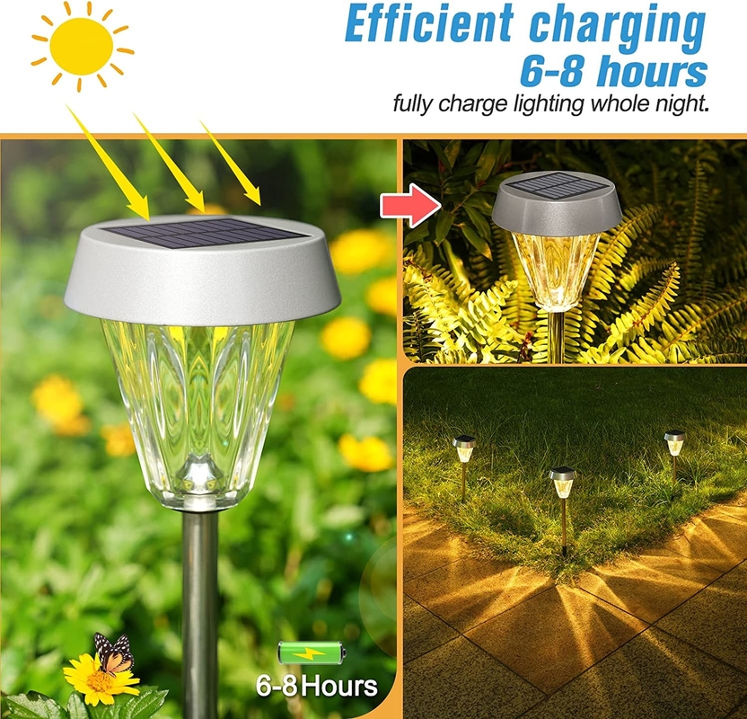Lumières solaires de jardin extérieur avec corps en acier inoxydable, lumière solaire de chemin d'accès étanche pour la cour de paysage