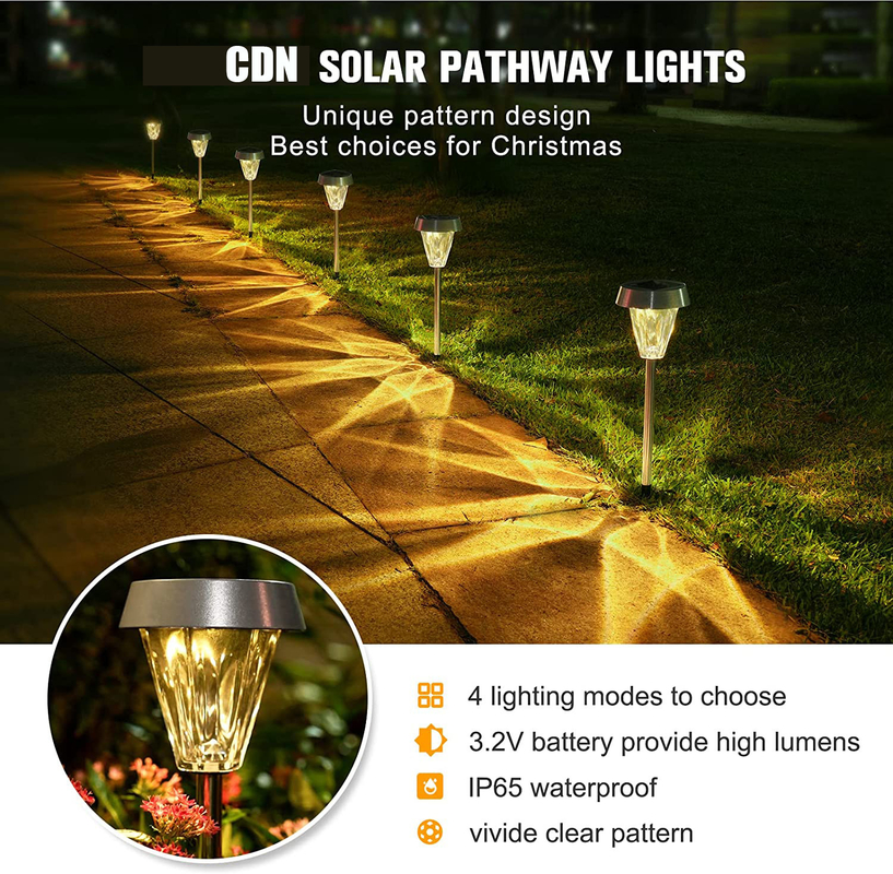 Lumières solaires de jardin extérieur avec corps en acier inoxydable, lumière solaire de chemin d'accès étanche pour la cour de paysage