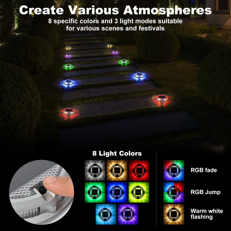 1200mAh batterie RGB lumière solaire pour un éclairage extérieur de longue durée 110*22MM