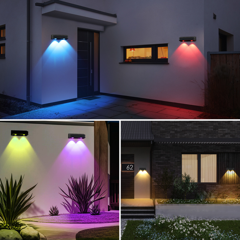 Porte de patio blanche chaude Porte de clôture de terrasse éclairage de jardin étanche petite lampe pas à pas extérieure solaire haut et bas lumières murales