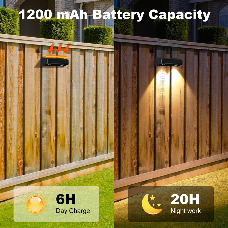 Porte de patio blanche chaude Porte de clôture de terrasse éclairage de jardin étanche petite lampe pas à pas extérieure solaire haut et bas lumières murales