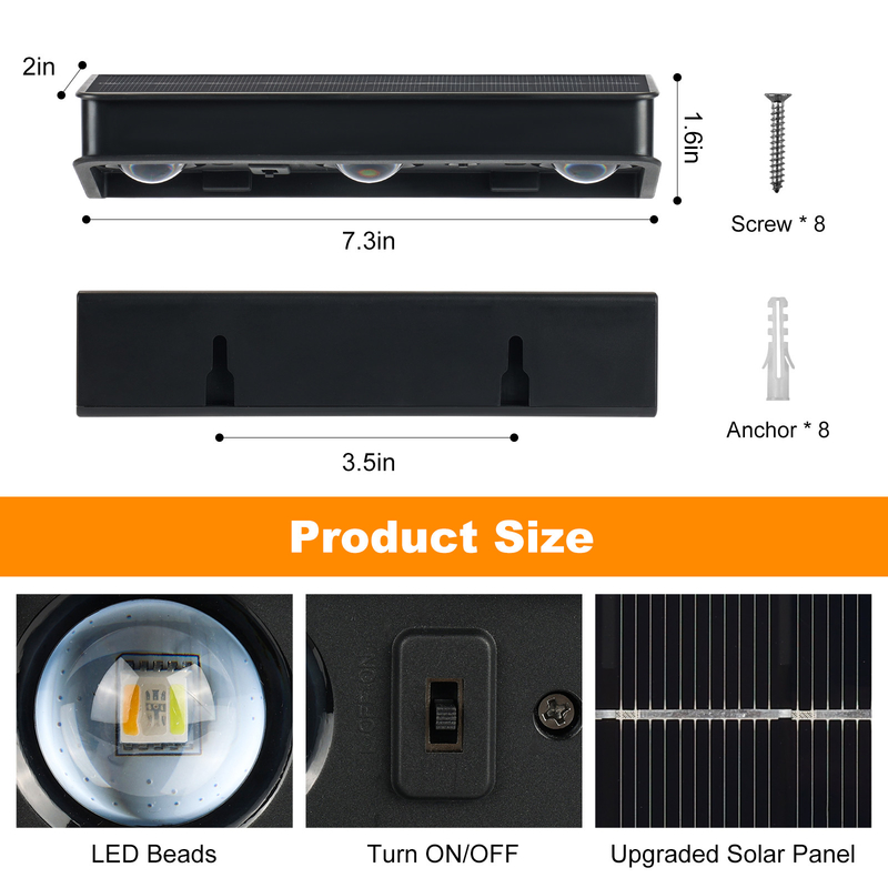 Vente à chaud IP65 Panneau solaire étanche au polysilicium Lumière blanche chaude Lumière vers le haut et vers le bas Source de lumière solaire LED Lampe de mur Hôtel