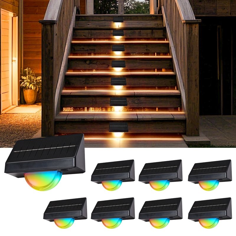 Lampes d'escalier solaires à LED d'extérieur IP65 étanches 7 couleurs RVB