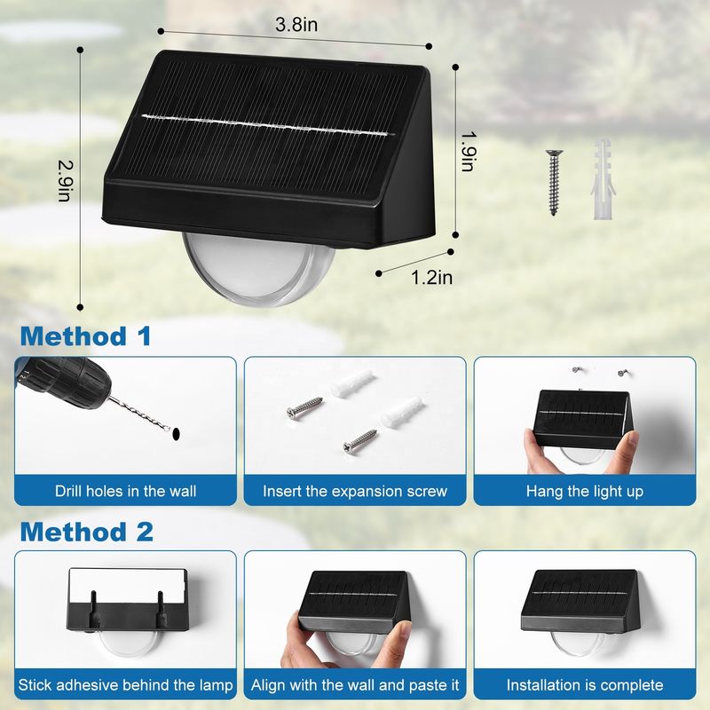 Lampes d'escalier solaires à LED d'extérieur IP65 étanches 7 couleurs RVB