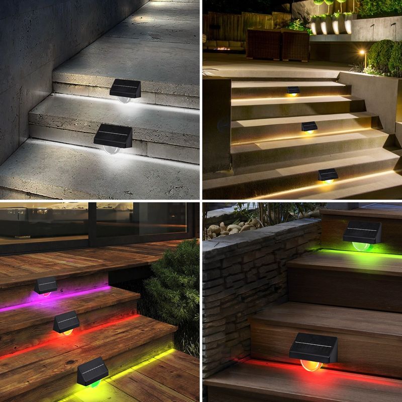 Lampes d'escalier solaires à LED d'extérieur IP65 étanches 7 couleurs RVB