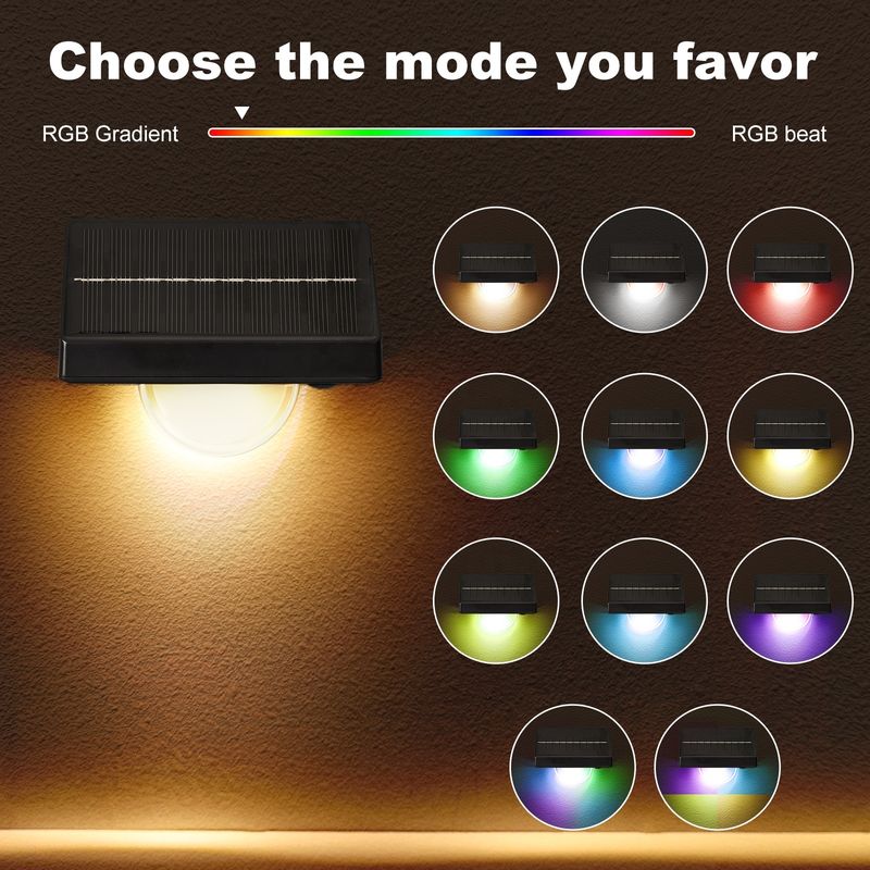 Lampes d'escalier solaires à LED d'extérieur IP65 étanches 7 couleurs RVB