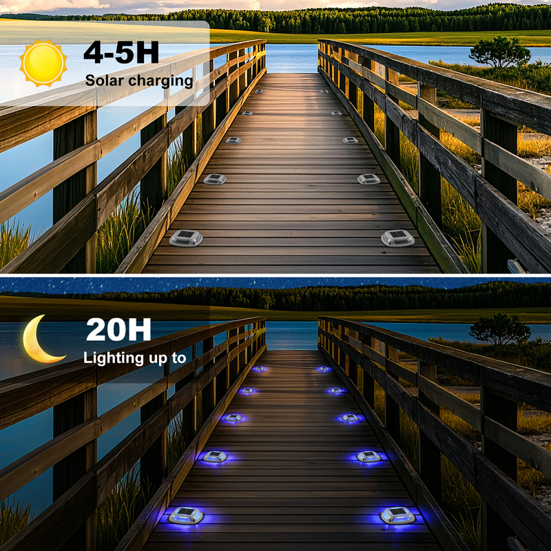 IP67 étanche à l'eau Lumière solaire de quai avec batterie 1,2V/600mah et panneau solaire 2V/140ma en blanc + bleu